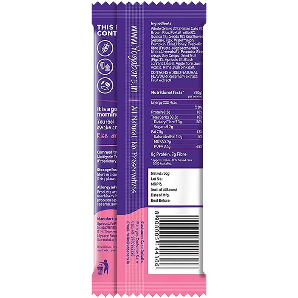 Yoga Bar Breakfast Protein Bar - Apricot Fig, Healthy Snack, Rich In Protein & Fibre, 50g-2.webp
